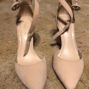 nude velvet clunky heels
